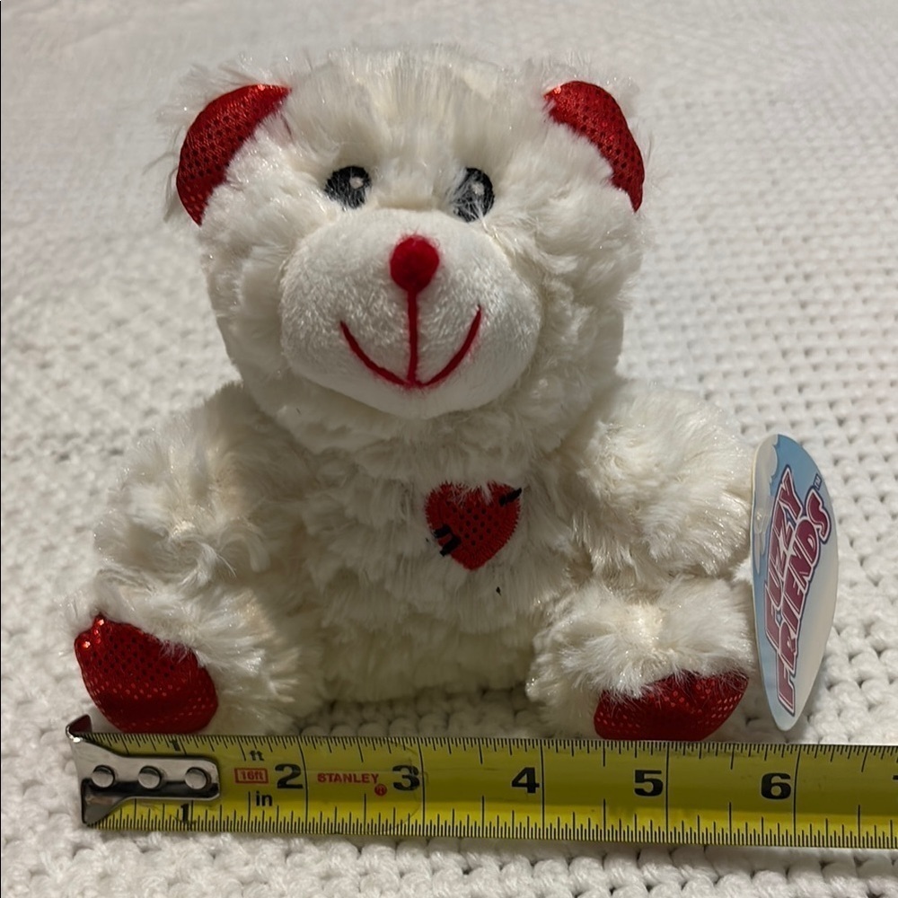 Valentine Teddy Bear White with Red Heart Fuzzy Friends - Picture 4 of 8